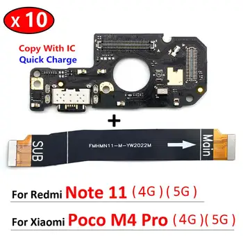 10vnt USB Įkrovimo lizdas Mic Mikrofonas Doko Jungtis Mainboard Pagrindinės plokštės Flex Kabelis Xiaomi Poco M4 Pro Redmi 11 Pastaba 4G 5G
