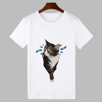 2019 Naujas vasaros katė ieško pusėje Atspausdinta marškinėliai Moterims, Juokingi marškinėliai, Panele, Mergina, Viršuje Tee Hipster įdomu marškinėlius drabužiai