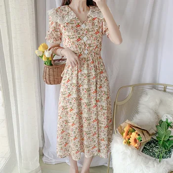 2022 M. Vasarą Motinystės Drabužiai Slaugos Suknelės Krūtimi Lėlės Apykaklės Gėlių Šifono Suknelė Korėjos Nėrinių Susiuvimo Atostogų Sijonas