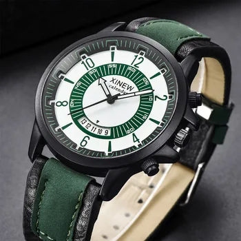 2023 Karšto Pardavimo Xinew Žiūrėti Vyrų Žalia Sporto Laikrodžiai Odos Juosta Auto Data Kvarciniai Laikrodžiai Vyrams Montre Homme Reloj Hombre