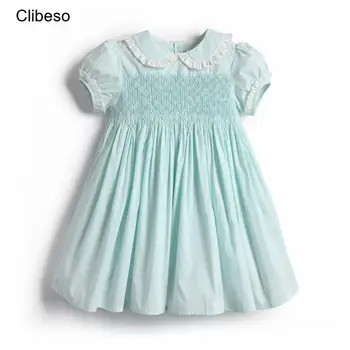 2024 m. Clibeso Bamblys Baby Girl Dress Smocked Krikšto Suknelė Mergaitėms 1st Birthday Party Kūdikių Drabužiai Medvilnės Drabužiai Kostiumai