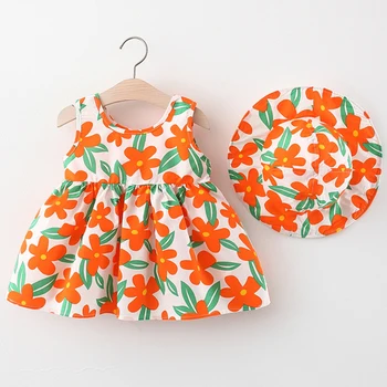 2Piece Vasaros Baby Princess Dress Mielas korėjos Paplūdimio Gėlių, Vaikams, Suknelės+Sunhat Naujagimių Drabužiai, Mergaitės, Apranga Nustatyti 2040-1