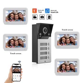 7 Colių Monitorius, Tuya WiFi Vaizdo Doorbell Kamera, Multi Butas Vaizdo Duris Telefono Ryšio Sistema, 2,3,4 Šeimos Butas