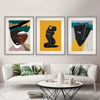 Abstrakti Afrikos veido portretas, šiuolaikinio meno spausdinimo, moderni moteriška figūra, afrikos amerikos juoda moters portretas plakatas