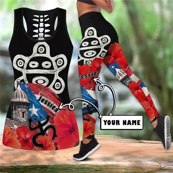 Asmeninį Pavadinimas Sol Taino Puerto Rikas 3D Atspausdintas Bako Viršuje+Legging Combo Apranga Jogos Fitneso Minkštas Vasarą Moteris, Mergina