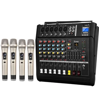 Biner GM6X 6 Kanalo USB Skaitmeninis 450W DJ Garso Galios Stiprintuvas Su 4 Belaidžiai Mikrofonai