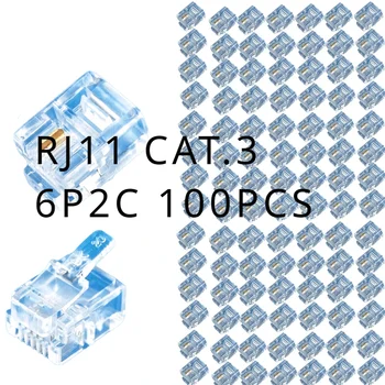 Cat3 RJ11 jungtis Katė.3 - 6P2C, modulinė kabelių galvos plug auksu paspaudus telefono kristalų vadovas (100 vnt)