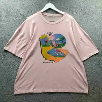 Derliaus 70s, 80s, Barbadoso Saloje T-Shirt Mens Didelis L trumpomis Rankovėmis Rožinė Suvenyrų