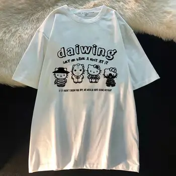 Hello Kitty Vaikų Medvilnės Mielas trumparankoviai marškinėliai Mergina Studentų Prarasti Nišą Pusė rankovėmis Viršų Madinga