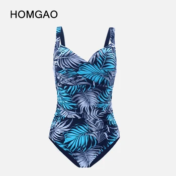 HOMGAO Blue Print Moteris Vienos dalies maudymosi kostiumėlį, Seksualus Plius Dydis Push Up Maudymosi Kostiumą Pilvą Kontrolės Bodysuit maudymosi Kostiumėliai