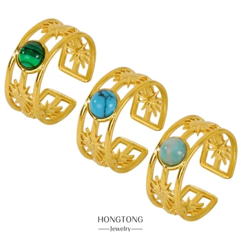 HONGTONG Auksu išskaptuotas Gėlių Formos Mados Reguliuojamas Perlas Mados Žiedas 