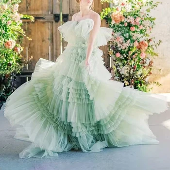 Ilgai Pakopų Vakaro Suknelės Moterims Tiulio Spageti Dirželis ant Grindų Ilgis-Line Prom Šalies Specialių Renginių, Vestuvių Svečių 2023 Naujas