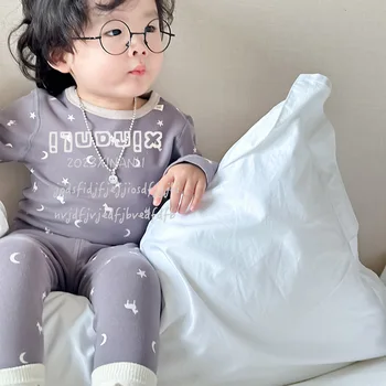 Korėjos Vaikų Dėvėti Rudenį Namų Kailio 2023 Nauji Medvilnės Minkštas Spausdinimo Dviejų dalių Komplektas vaikams drabužiai mergaitėms