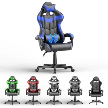Mėlynas Žaidimų Kėdės su Masažas,Ergonomiškas Kompiuterio Žaidėjus Kėdės,Žaidimas Kėdės su Reguliuojama atrama galvai ir Juosmens atrama Audra Mėlyna
