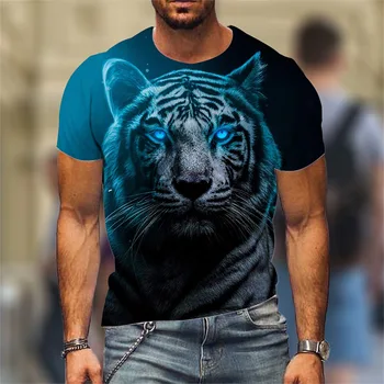 Negabaritinių vyriški T-Shirt 3D Tigras Spausdinti Tees Viršūnes Vasaros Atsitiktinis Mens Gyvūnų Modelio Marškinėliai Streetwear Quick Dry Mados Drabužiai