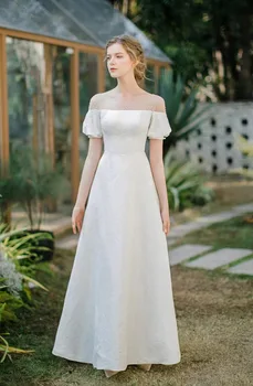 Nuo Peties Balto Vestuvių Suknelės Moterims, Klasikinis Nugaros Tvarstis Ant Grindų Ilgis Nuotakos Suknelė Paprasta, Modernus-Line Pokylių Suknelė