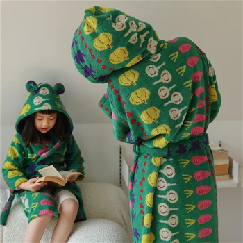 Puikus Daržovių Patter Medvilnės Chalatas, Rankšluostis Minkšta Vaikų Ausų Hoodies Chalatas Ilgomis Rankovėmis Kimono Sleepwear Kailis Vonia, Antklodė, Rankšluosčiai