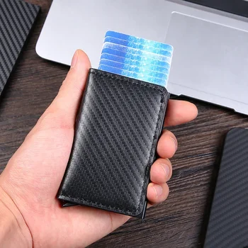 RDA anti-theft šepetys automatiškai išmestas kortelės bag Ultra-plonas kreditinės kortelės metalo kortelė, maišelis vyrų multi-card piniginės anglies pluošto