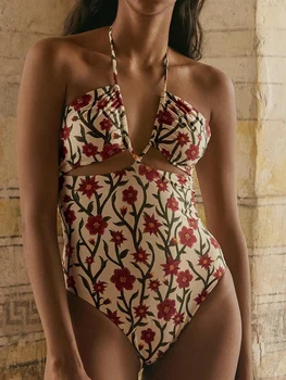 Seksualus maudymosi Kostiumėliai Moterims, maudymosi kostiumėlį Gėlių Spausdinti Vienos dalies Kostiumai, Apynasrio Maudymosi Kostiumą 2023 Iškirpti Paplūdimio Vasarą Brazilijos maudymosi kostiumėlį
