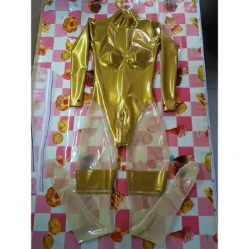 Sexy Moteris Gold Pilnas Latekso Catsuit Gumos Bodysuit 3D Krūties Taurės Užsakymą Zentai Cosplay