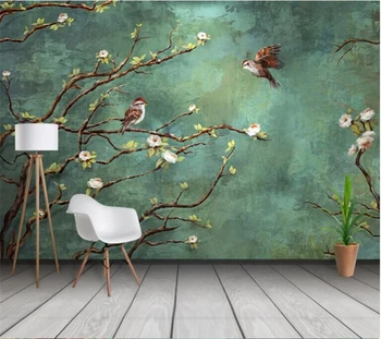 wellyu Užsakymą tapetai 3d freskos ranka-dažytos tapybos gėlės ir paukščiai, mados, interjero fone apdailos 3d tapetai